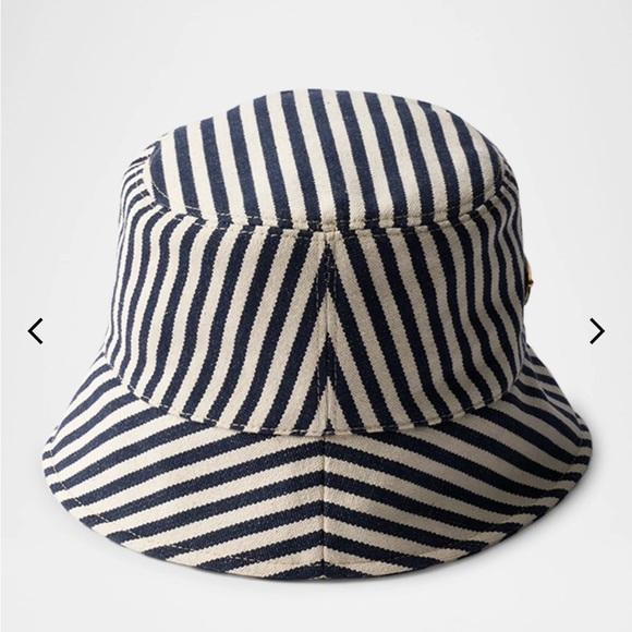 Prada Kids Striped Bucket Hat in Navy and Cream - Picture 2 of 9